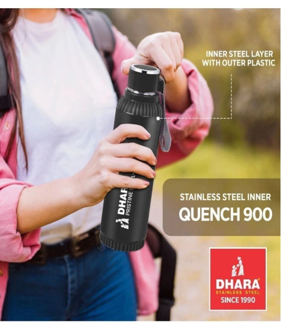 Dhara Stainless Steel Black Stainless Steel Water Bottle 700 mL ( Set of 2 ) - Black