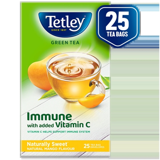 Tetley Natural Mango Immune with Added Vitamin C Green Tea, 25 Bags