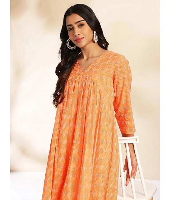 Janasya Cotton Printed A-line Womens Kurti - Orange ( Pack of 1 ) - None