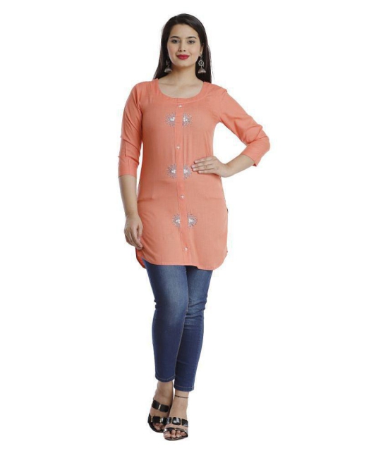 HIGHLIGHT FASHION EXPORT - Peach Viscose Womens Straight Kurti ( Pack of 1 ) - S