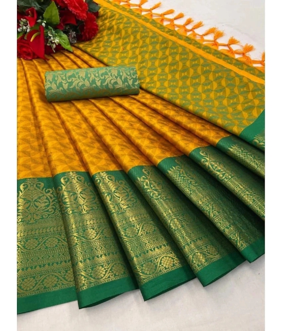 JULEE Silk Blend Embellished Saree With Blouse Piece - Mustard ( Pack of 1 ) - Mustard