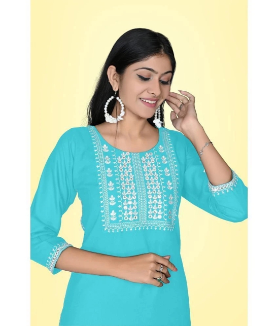 Kapadia - Light Blue Rayon Womens Straight Kurti ( Pack of 1 ) - None