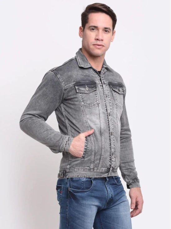 Rodamo Men Grey Slim Fit Washed Cotton Denim Jacket