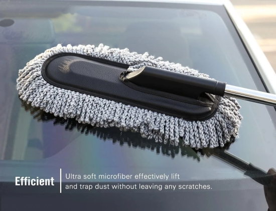 Uttamrobotics Retractable Flexible Microfiber Car Duster With Handle 360 Degree Rotating Mop