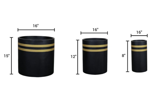 Euroxo Black/Grey Gold Strip Fiber Planter Set | FRP Planter for indoor & outdoor (Set of 3)