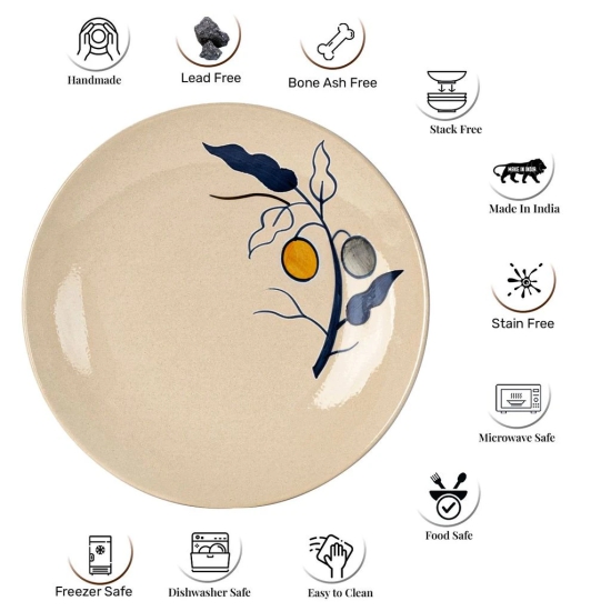 Reactive Handpainted Premium Ceramic 4 Small Plates | Quarter Plates | Stoneware | Microwave and Dishwasher Safe | Pack of 4 | Feather White