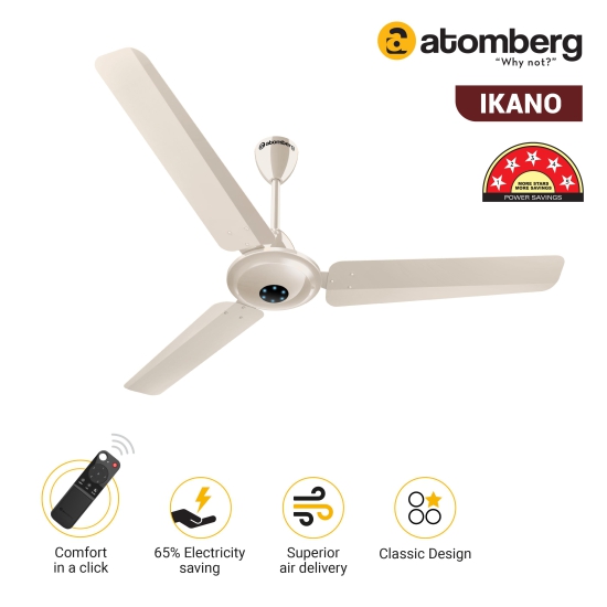 Atomberg Ikano 1200 mm BLDC Motor with Remote 3 Blade Ceiling Fan ( Ivory, Pack of 1)