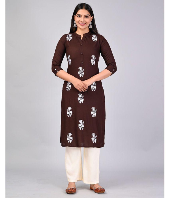 MAUKA Rayon Embroidered Kurti With Palazzo Women's Stitched Salwar Suit - Brown ( Pack of 1 ) - None