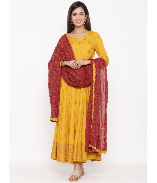 KIPEK - Mustard Rayon Womens Anarkali Kurti ( Pack of 1 ) - None