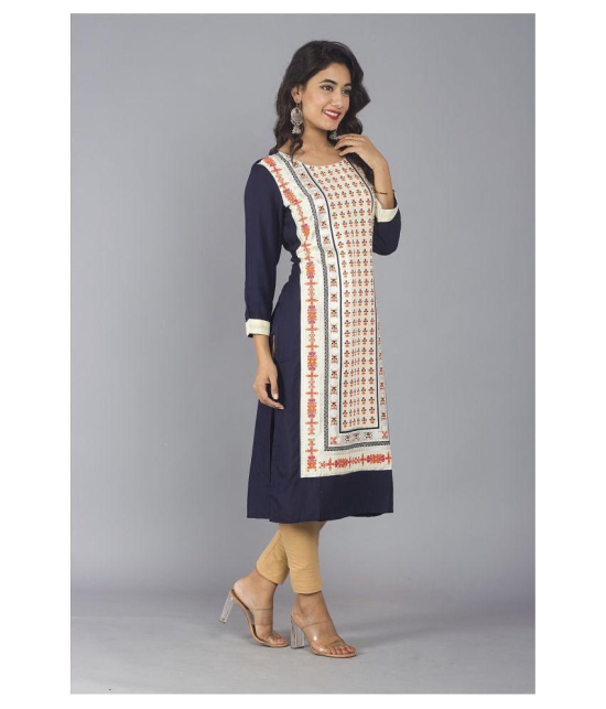 Frionkandy Navy Rayon Straight Kurti - XL