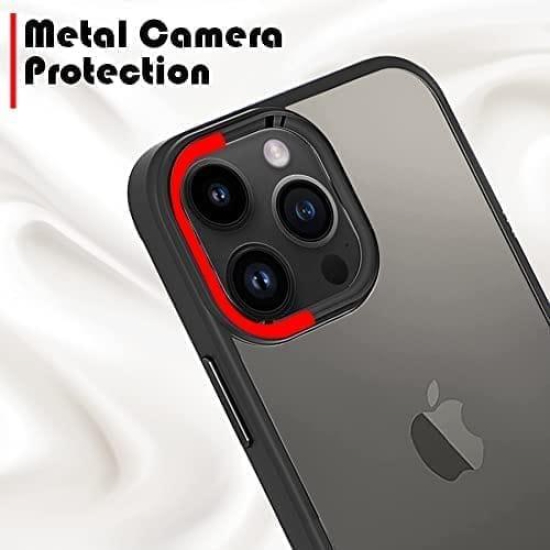 Winble Cover iPhone 14 Pro Back Cover Case Metal Camera Guard Hard Acrylic Clear Back (Black)