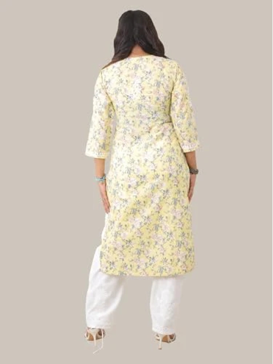 Pravia Lucknowi Chikankari Embroidery Premium Handwork Cotton Long Kurti with Pocket Pants, Flower Print, Set for Women