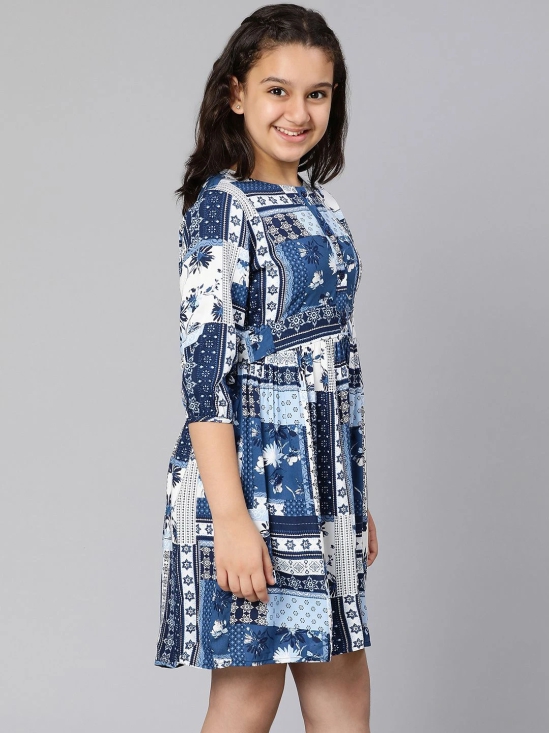 Oxolloxo Girls Blue Crepe A-Line Dress