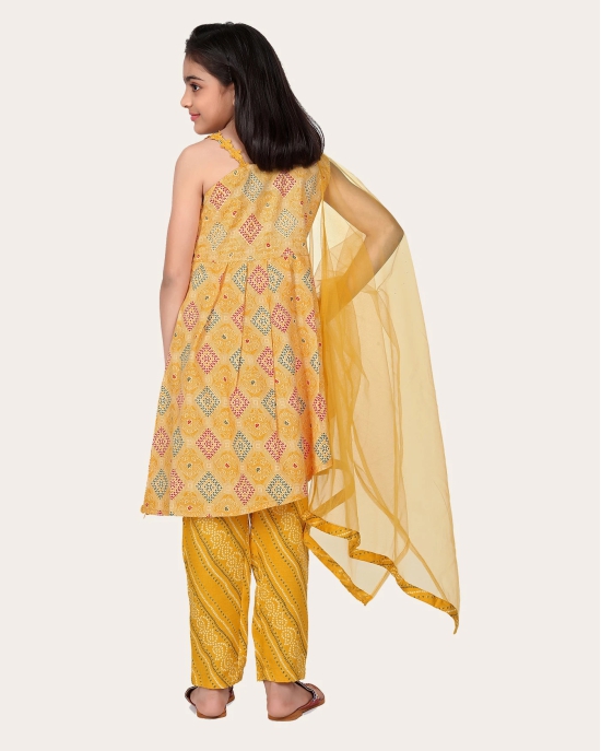 Designer Cotton Print Work Kid Top Bottom With Dupatta Yellow-Yellow / 5 - 6 Years