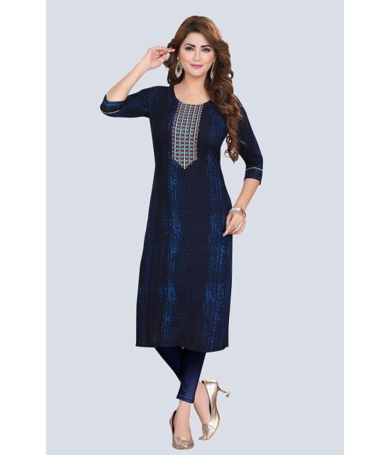 Meher Impex Rayon Embroidered Straight Womens Kurti - Navy Blue ( Pack of 1 ) - None