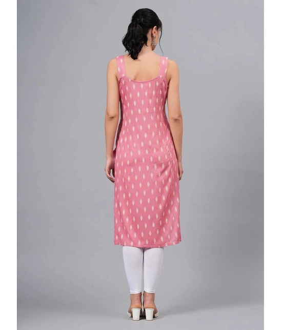 HIGHLIGHT FASHION EXPORT Rayon Printed Straight Womens Kurti - Pink ( Pack of 1 ) - None