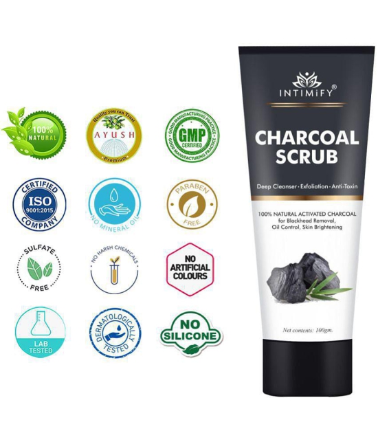 Intimify Charcoal Scrub, ubtan face scrub, blackhead scrub, blackhead removing cream, black head remover, face mask, 100 gm