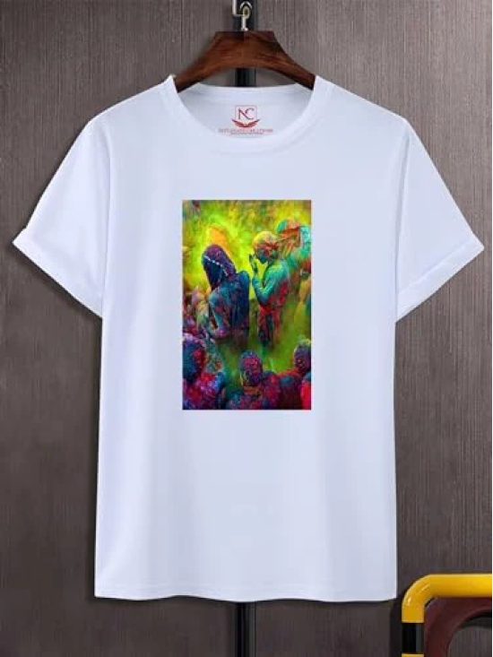 NITYANAND CREATIONS Round Neck White Holi T-Shirt for MEN-HOLI-T-SHIRT-11520-M