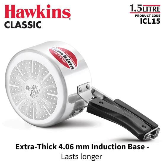 Hawkins 1.5 Litre Classic Pressure Cooker, Induction Inner Lid Cooker, Pan Cooker, Best Cooker, Silver (ICL15)