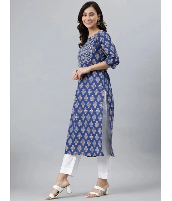 Janasya - Blue Cotton Womens Straight Kurti ( Pack of 1 ) - None