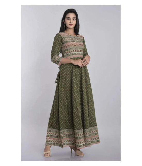 Kbz - Green Cotton Blend Womens Anarkali Kurti - M