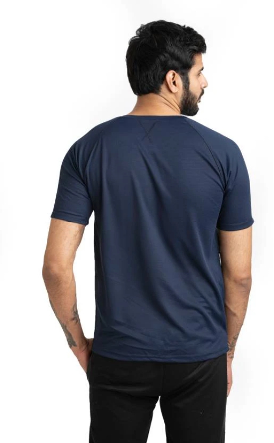 Men Solid Round Neck Polyester Blue T-Shirt