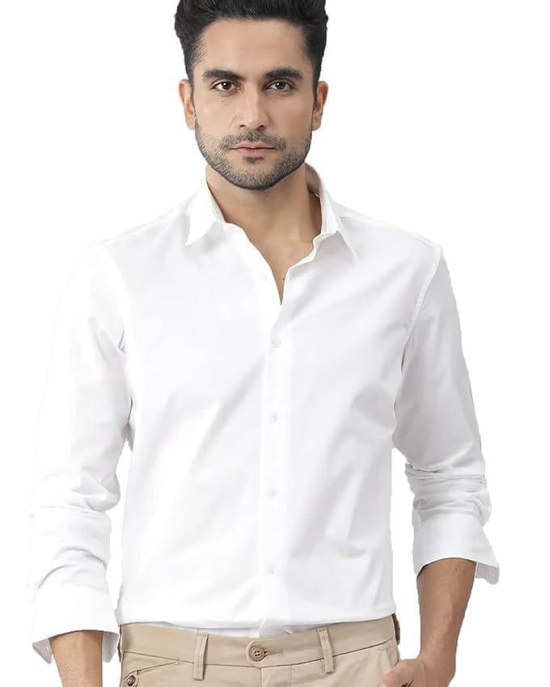 Mens Cotton Solid Formal/Semi Formal Shirt White