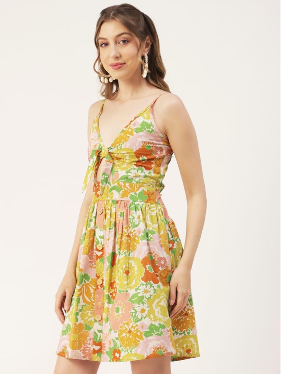 Moomaya Printed Spaghetti Strap Dress, Tie-Knot Knee Length, Flared Dress