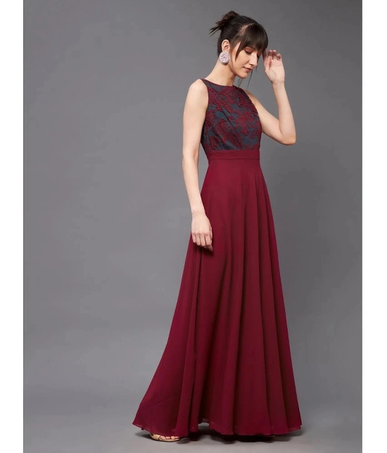 Miss Chase Georgette Self Design Full Length Womens Gown - Maroon ( Pack of 1 ) - None