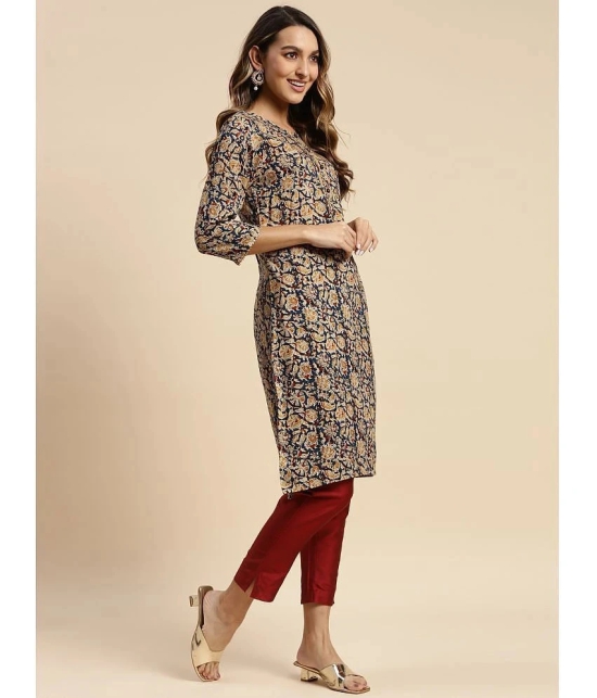 Rangita Women 100% Rayon Navy Floral Printed Knee Length Straight Kurti - None