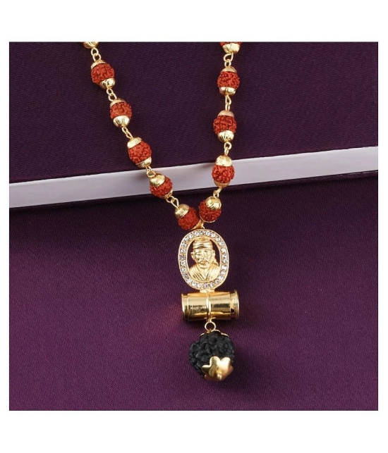 SILVER SHINE Gold Plated Traditional Rudraksh Mala SAI BABA Pendant Mala for Men and Women - Golden