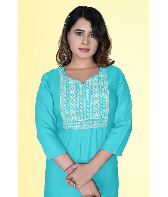 HAYA - Light Blue Rayon Women's Straight Kurti ( Pack of 1 ) - None