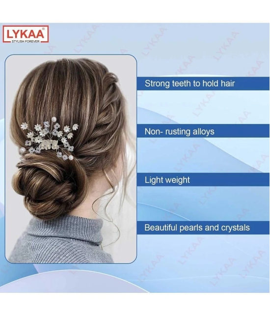 LYKAA Stylish Korean Pearls Hair Clips Hairpin, Side Pin Hair Accessories For Women Girls - Silver - Silver