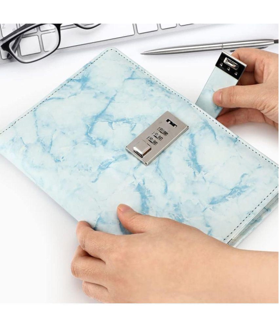 GEEO Marble Diary Journal with Locks for Girls and Women Secret Diaries Journal with Code Lock A5 Marble Notebooks with Combination Lock PU Leather Cover Diary Notebook (Blue)