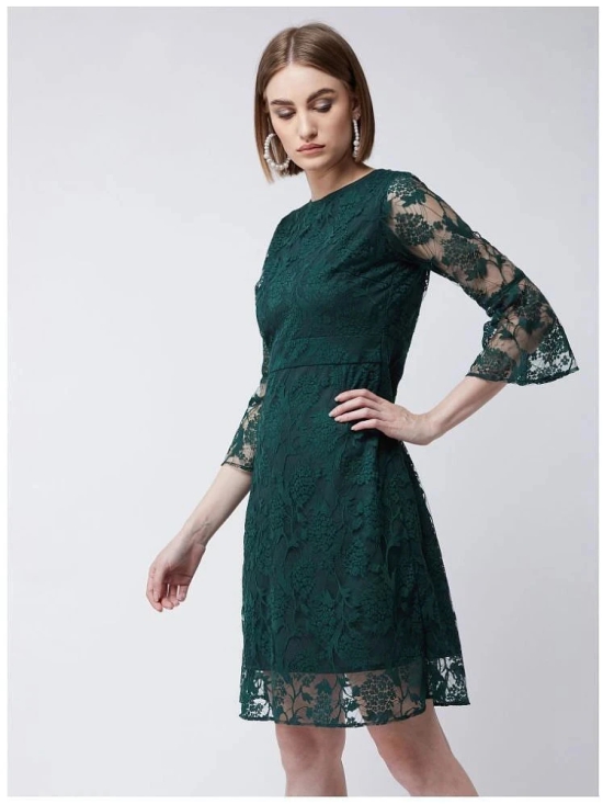 Miss Chase Lace Self Design Above Knee Womens A-line Dress - Green ( Pack of 1 ) - None