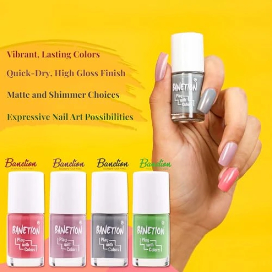 BANETION Zen-g New generation Makeup - Mini Nail Kit - Bestie - 30ml (Set of 4) | Glossy Nail Polish Set | Long Lasting & High Gloss Effect | Chip Resistant Nail Paints | Cruelty-free & Vegan