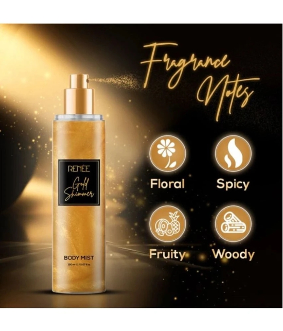 Renee Gold Shimmer Body Mist, Shimmering Effect with Long Lasting Premium Fragrance Body Mist, 150Ml