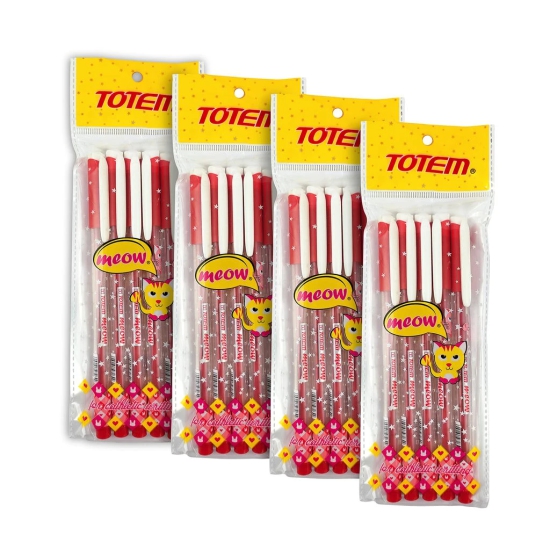 Totem Meow Ball Pens | 20 Pcs Red Ink | Theme of Cats | Lightweight Design | 0.7 mm tip for Smooth & Precision Writing | Cute & Stylish Matte Body | Ideal for School, Office & Business | Budget Friendly Stick Ball Point Pens | Pens for Cat Lovers