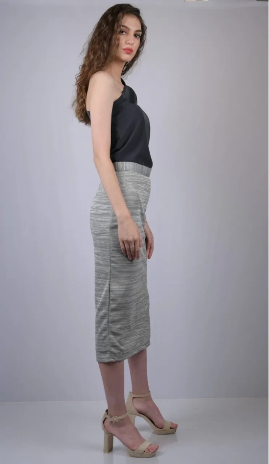 Grey Casual-Fit A-Line Midi Skirt (OTLSKT1002)-Grey / S