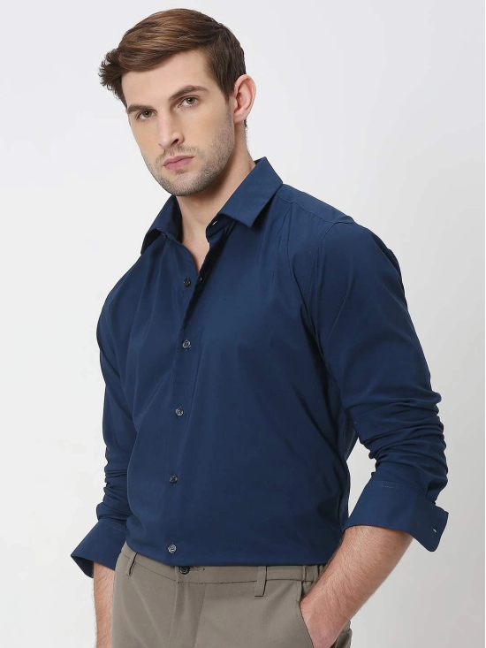 Navy Stretch Plain Slim Fit Casual Shirt