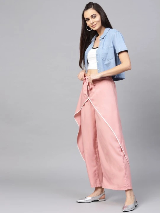 Women Pink Solid Layered Parallel Trousers