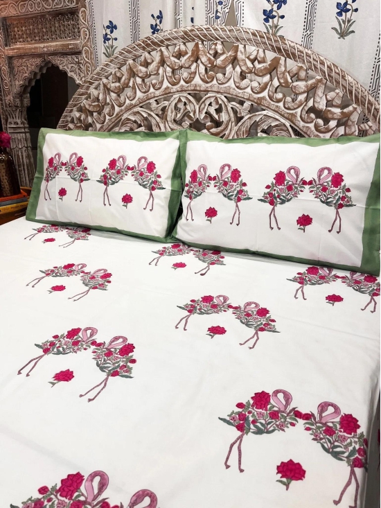 Hand Block Cotton Bedsheet | Flamingo Bedsheet-Super King