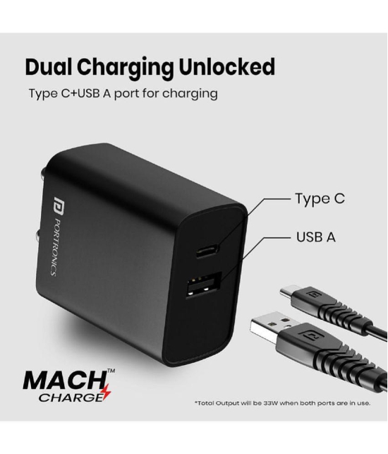 Portronics Type C 3A Wall Charger - Black