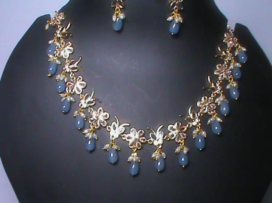 Stunning American Diamond Necklace Set with Blue Beads