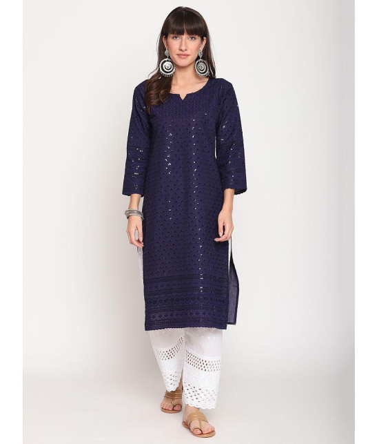 Queenley - Navy Cotton Women's Straight Kurti ( Pack of 1 ) - 4XL