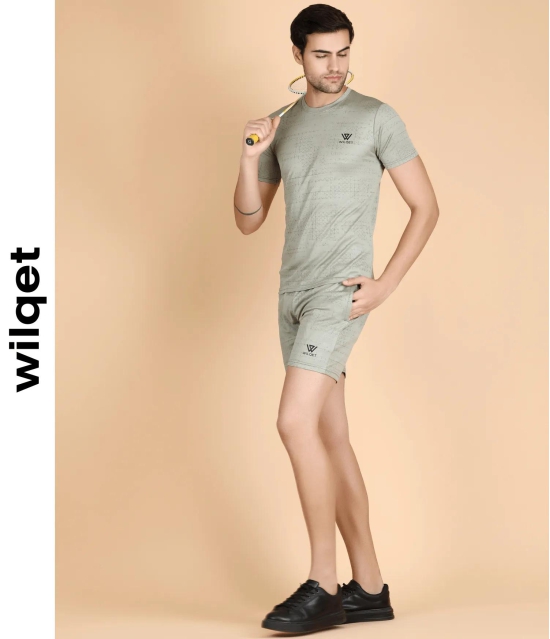 Mens Running Graphic Embossed Round Neck T-Shirts Shorts-Olive / XL