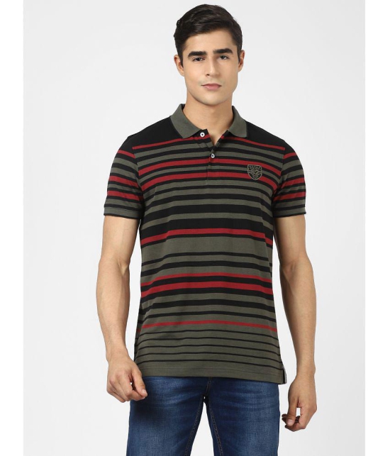 UrbanMark Men Half Sleeve Slim Fit Striped Polo T Shirt-Olive & Black - None