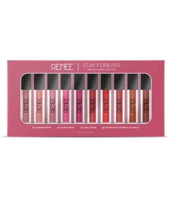 RENEE Stay Forever Matte Liquid Lipstick Combo - Transfer-Proof, Smudge-Proof, Travel Pack of 10