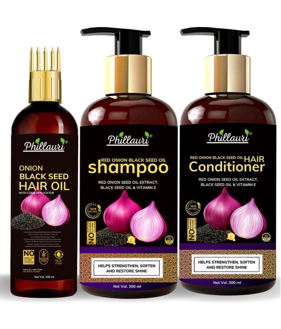 Phillauri Red Onion Black Seed Oil Ultimate Hair Care Kit for Hair Fall Control(Shampoo (300 ML) + Hair Conditioner (300 ML) + Hair Oil (100 ML))