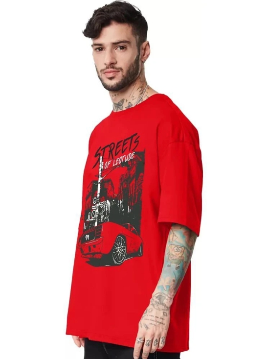 Leotude Cotton Blend Oversized Fit Printed Half Sleeves Mens Round T-Shirt - Red ( Pack of 1 ) - None